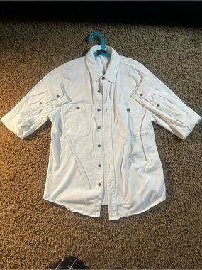 Banana Republic White Long-Sleeve Button-Down Utility Shirt